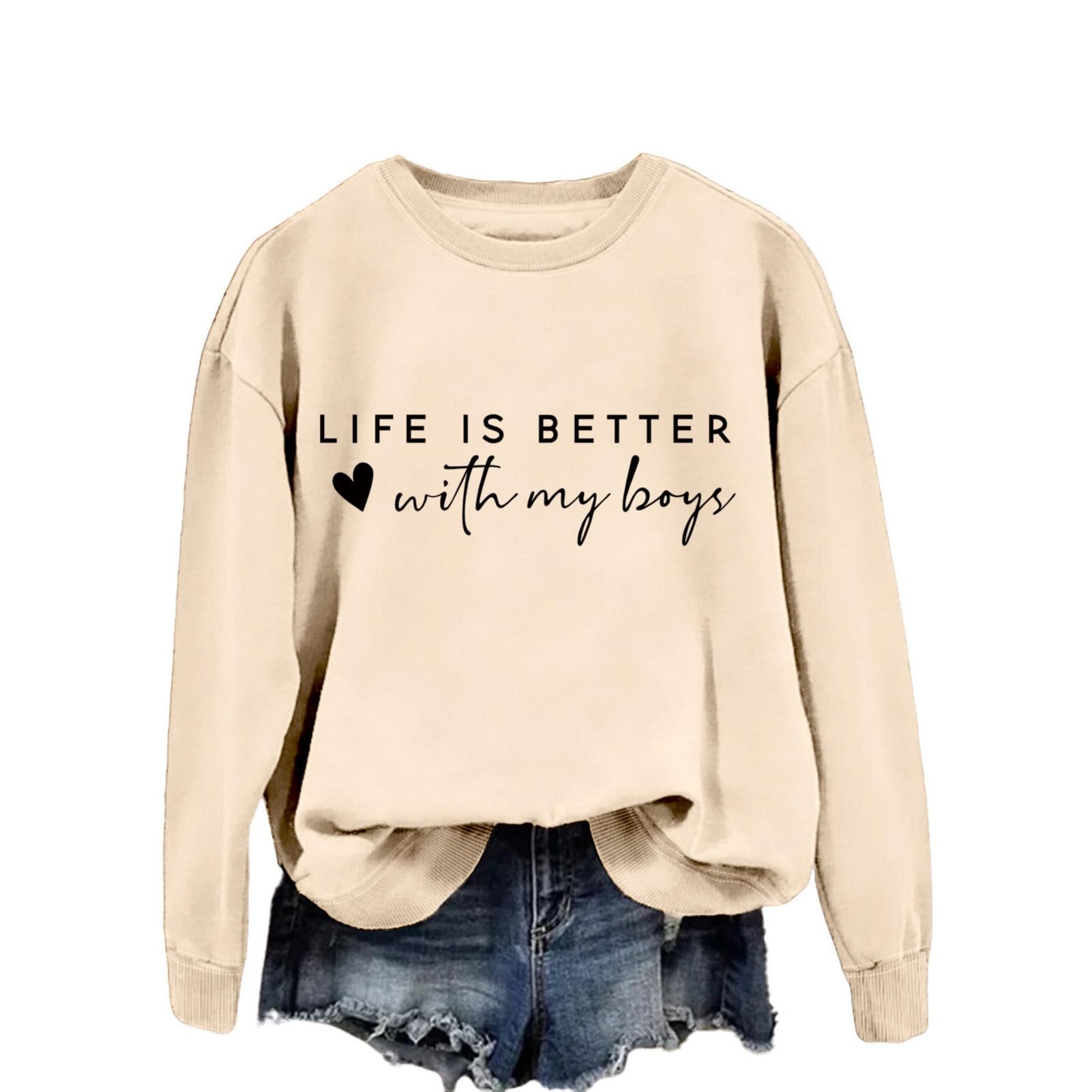 Boy Mom Sweatshirt Women Boy Mama Sweatshirt Crewneck Long Sleeve Graphic Pullover Mom Shirts Casual Lightweight Tops