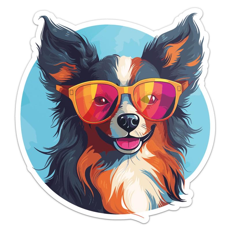 Cool Papillon Dog Sticker - Waterproof Vinyl Decal for Car Bumper, Laptop, Water Bottle, Luggage, Wall, and Window, Size - 5'' Longer Side