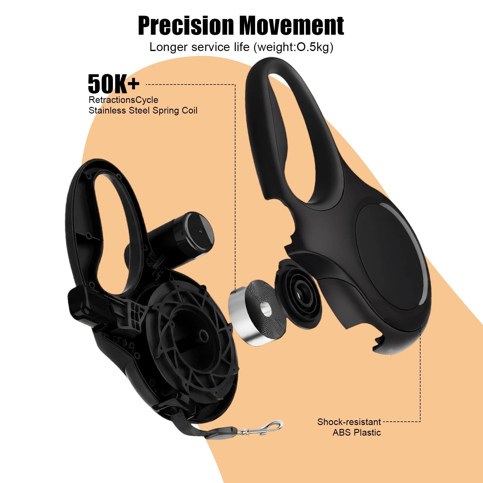 Laisse Chien Enrouleur 8m avec Bouton Stop, pour Chiens jusqu'à 50kg, pour Gros Chiens Chat, Système de Freinage, Poignée Anti-Dérapante et Anneau Anti-Enroulement, Laisse Rétractable