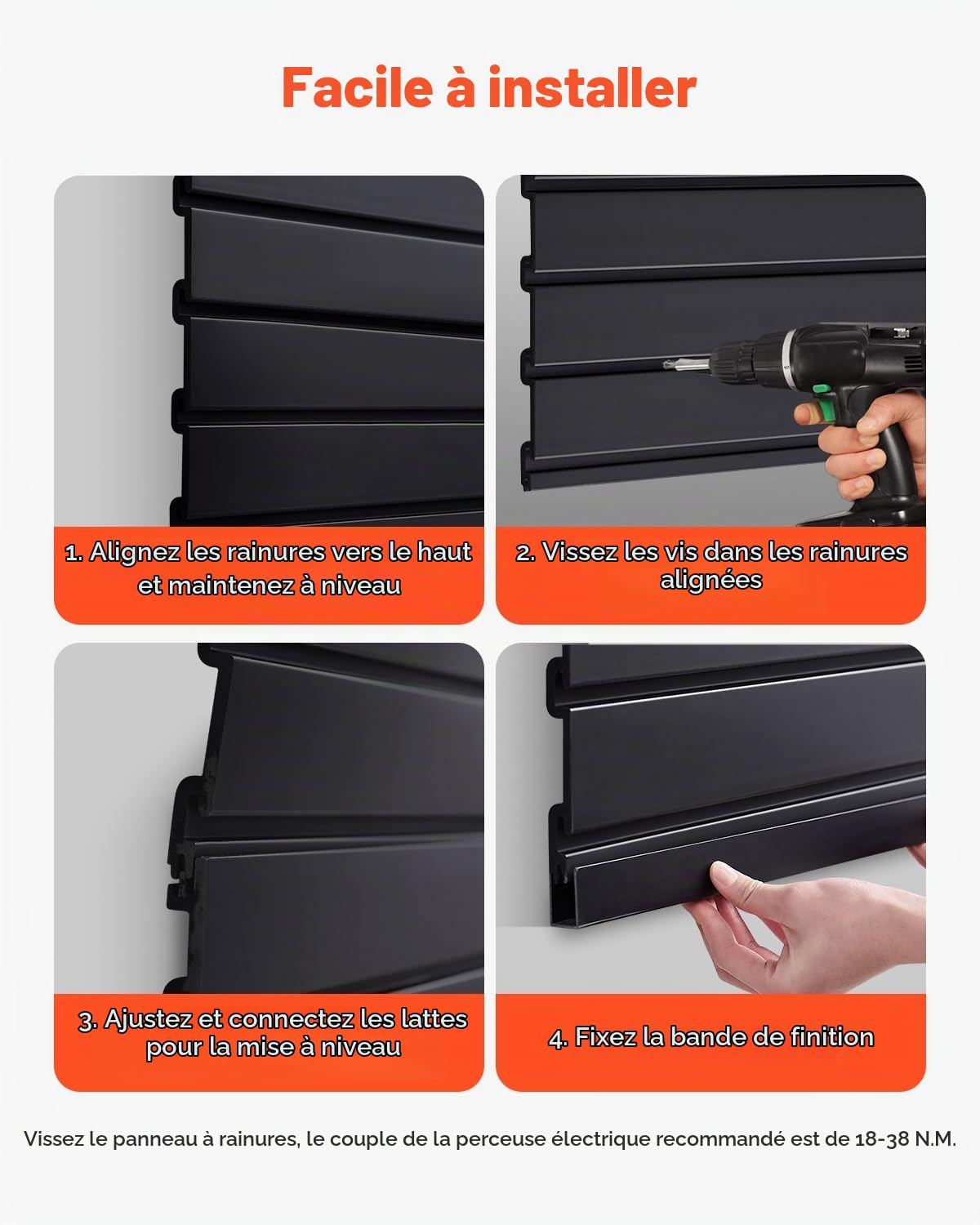 VEVOR Panneau à Lattes Mural Garage, 1225 x 645 mm, Panneau Rangement Outils en PVC avec Conception Modulaire, Porte-outils Muraux pour Affichage, Organisation, Stockage, Atelier, Artisanal, Noir