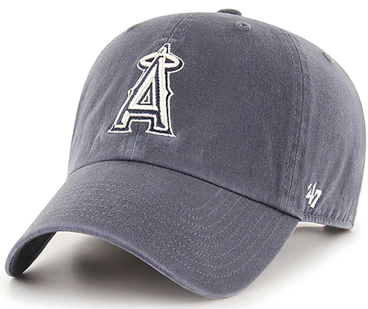 47 Brand MLB Vintage Navy Primary Logo Clean Up Adjustable Baseball Cap Hat, Adult One Size Fits All, Los Angeles Angels, One size