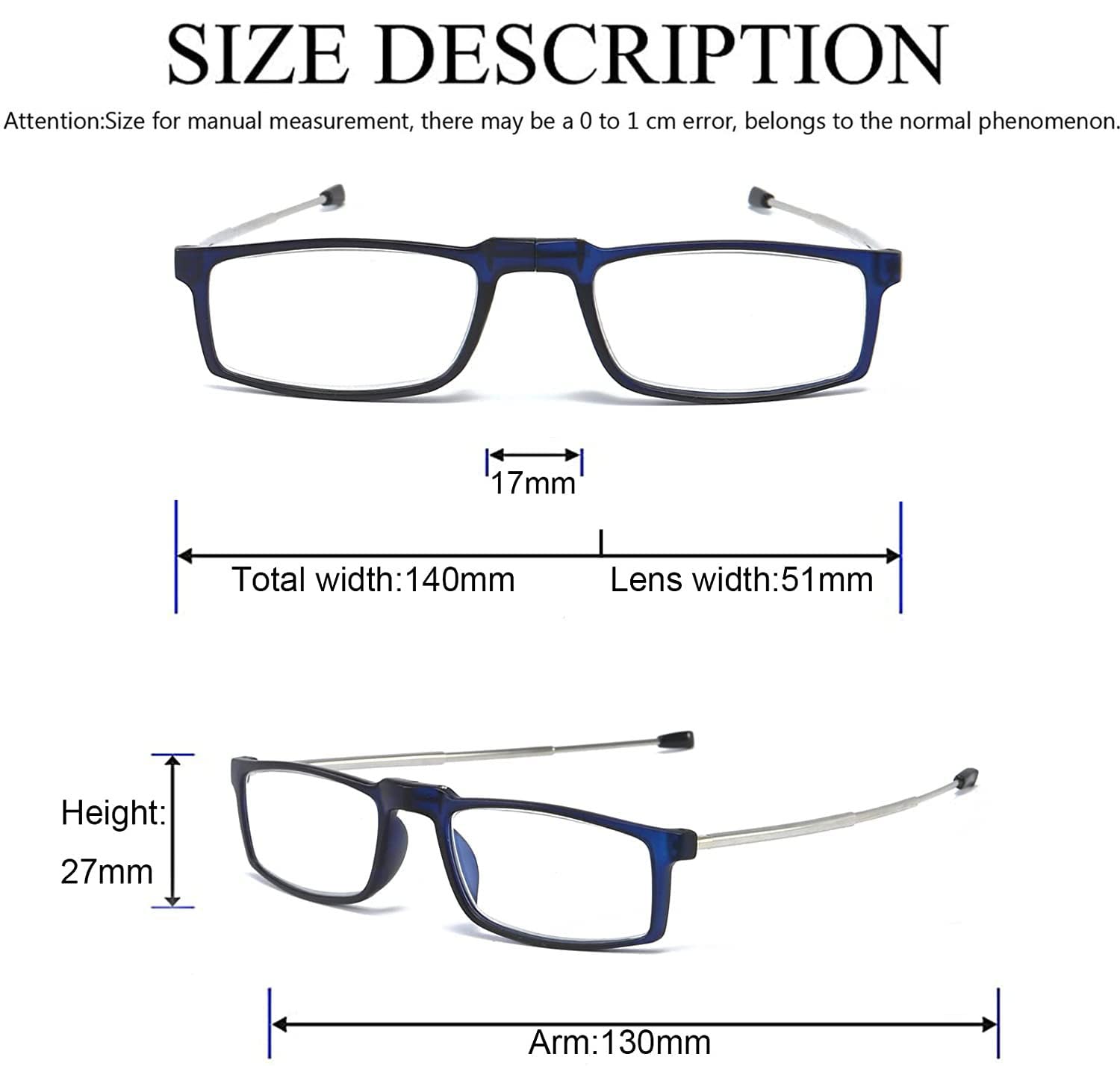 Hubeye Occhiali Da Lettura Pieghevoli Anti luce blu Con Asta Telescopica Scatola Elastica Portatile Ultraleggera alla Moda Per Uomo e Donna 2.50