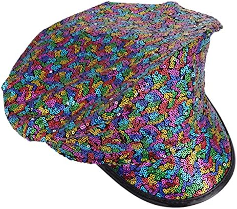WINOMO Sequins Hat Military Sequins Steampunk Festival Captain Hat Wide Hat Performance Hat Prop Role Play Props for Halloween Costume Accessories Silver