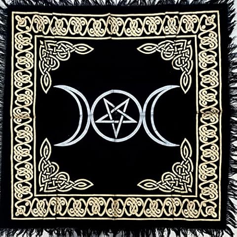 INDIAN CRAFT CASTLE Altar Cloth Triple Moon Goddess Silver Witchcraft Tarot Spread 18x18 inches Table Cloth Alter Wiccan Square Spiritual Sacred Cloth Special Triple Goddess Moon Pentagram Cover