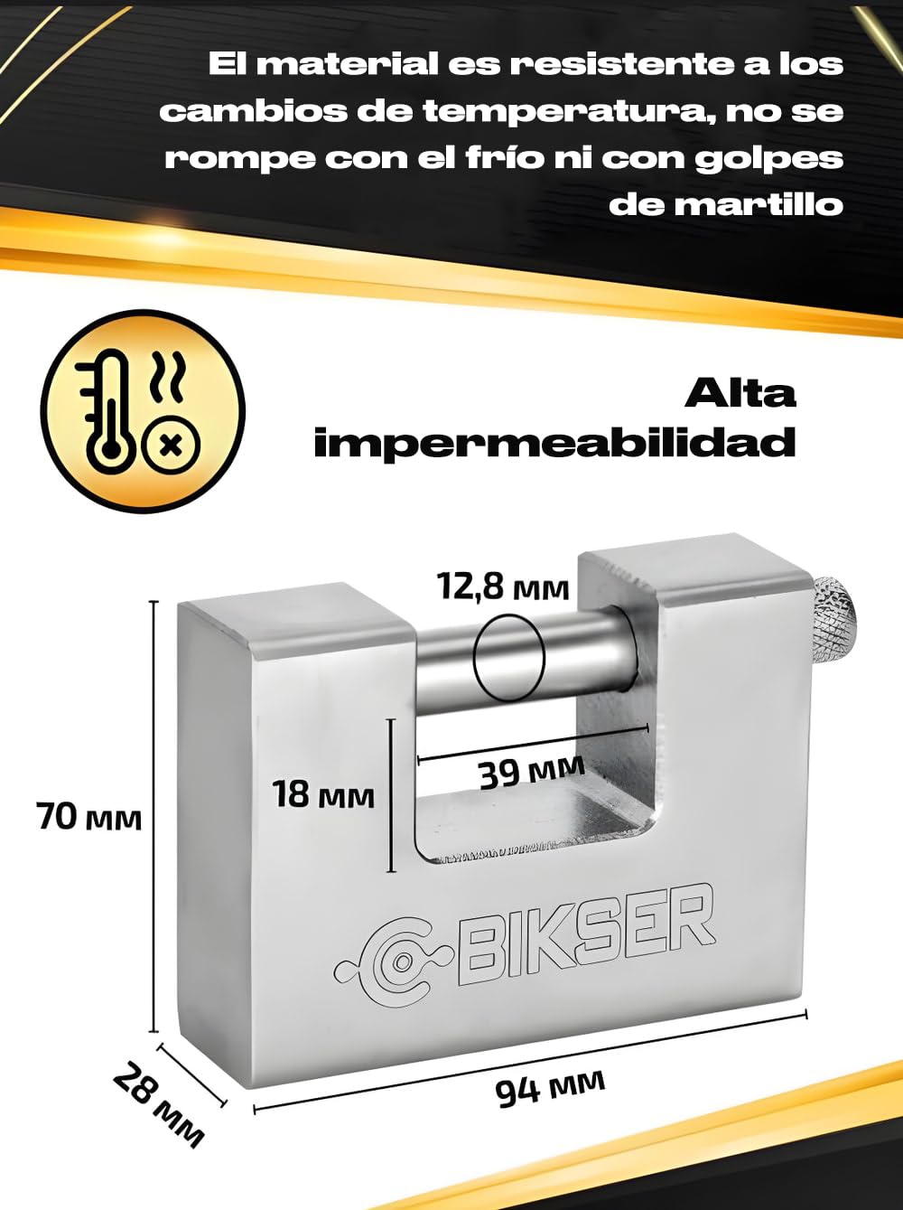 Candado GRANDE de Seguridad Exterior (1 kg, 5 Llaves) – Candados de Acero Inoxidable con Grillete Grueso 12 mm Antirrobo para Puertas, Garajes y Trasteros