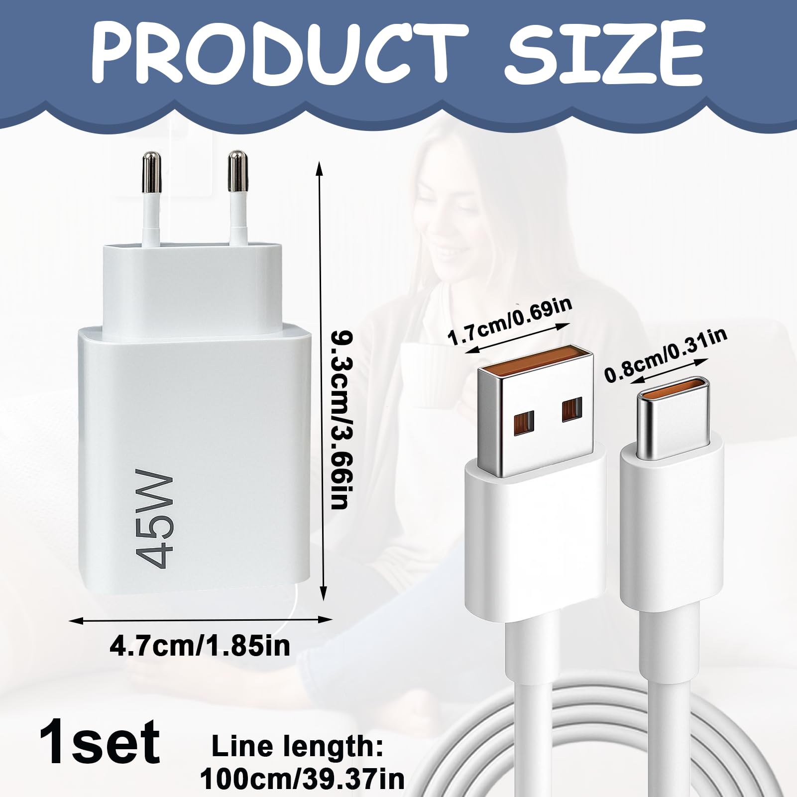 Cargador 45W para Xiaomi, Cargador Rápido con Cable USB-C 1m 6A, Adaptador de Corriente para Xiaomi 15, 14, Poco F7 Ultra, Redmi Turbo 4 Pro, Redmi Note 14, 13, 12 - Compatible Múltiples Dispositivos — view 4
