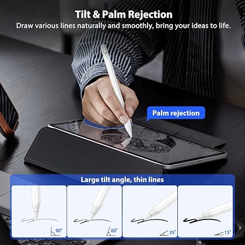 Miniatura 4 de TiMOVO Lápiz óptico para iPad, carga rápida con precisión de inclinación de rechazo de palma para Apple iPad Pro 2018-2023 de 11 y 12.9 pulgadas,