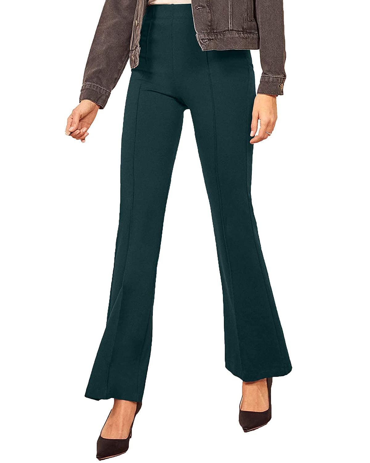 Leriya Fashion Pantalones de yoga para mujer, con tirantes, para trabajo, negocios, casual, oficina, pierna recta, corte de bota, cintura elástica para mujer
