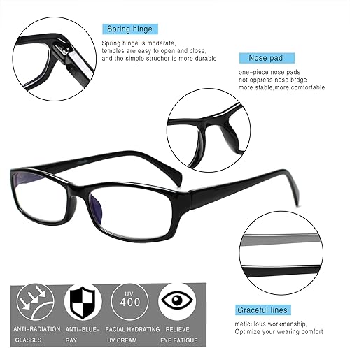 Miniatura 7 de Henotin - Paquete de 5 lentes de lectura con filtro de luz azul, antifatiga visual, lentes de lectura para computadora para mujeres y hombres