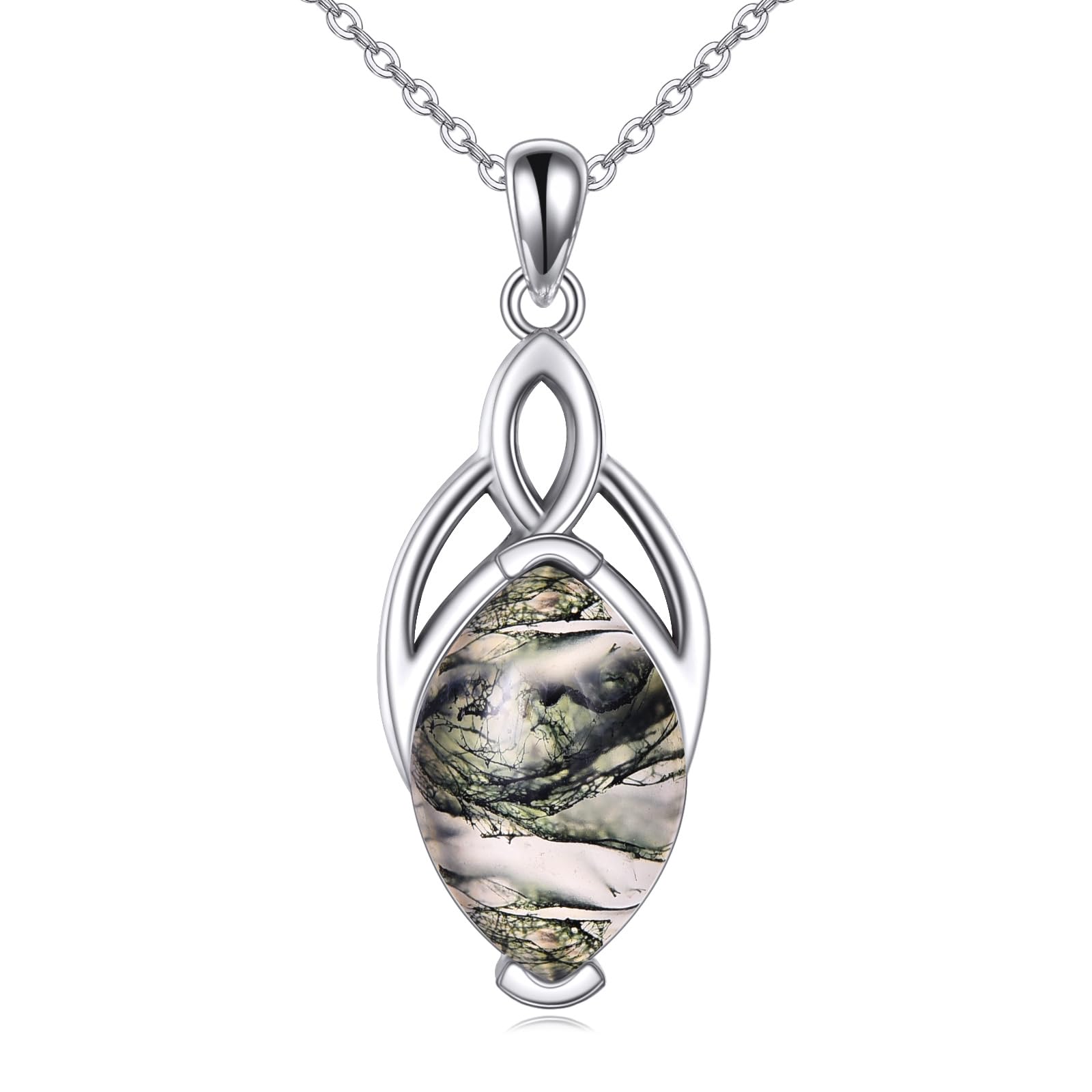 YAFEINI Keltische Mondstein Kette für Damen 925 Sterling Silber Mondstein Halskette Dreifaltigkeits Knoten Anhänger Schmuck Geschenk für Mädchen