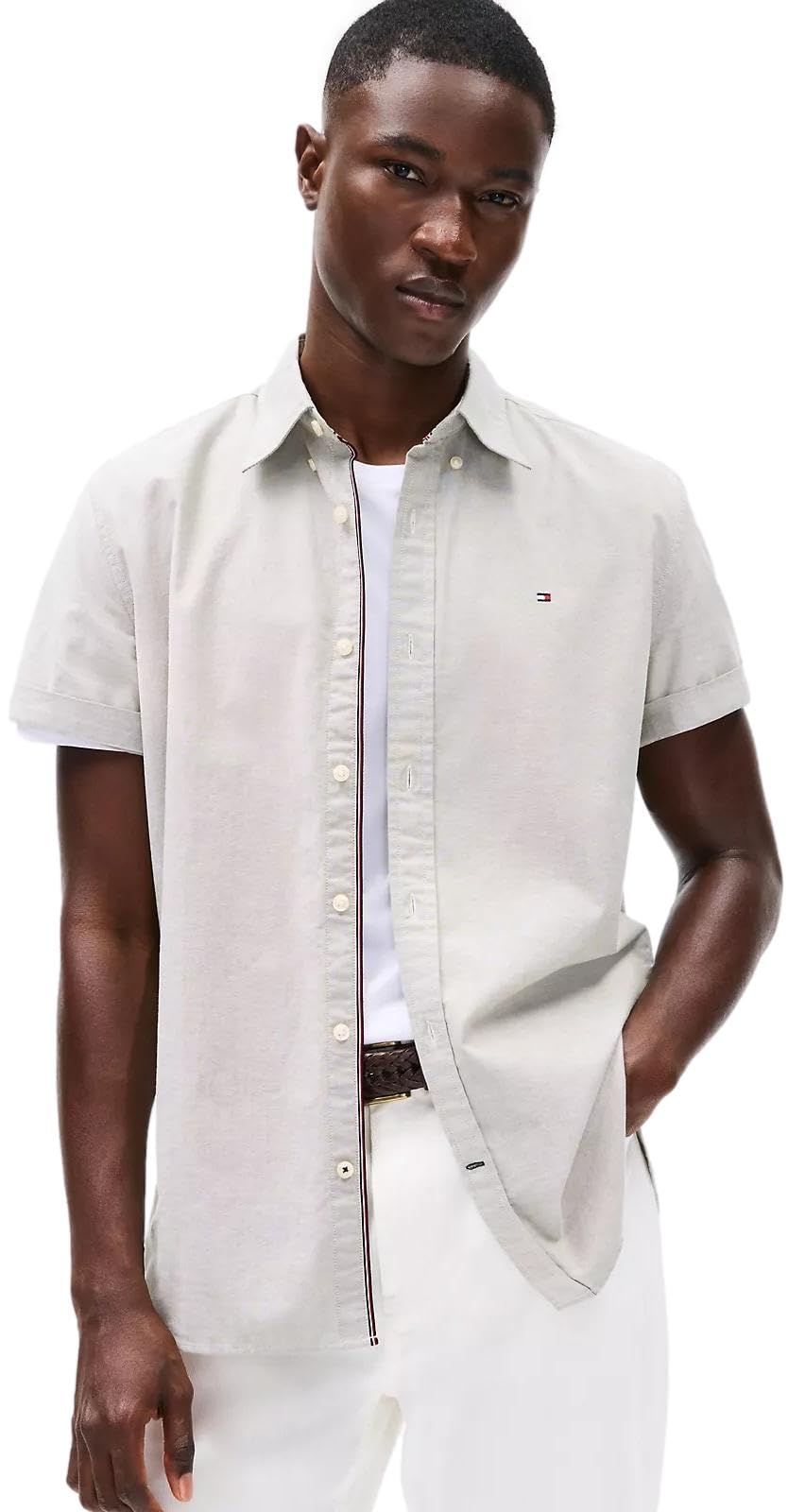 Men's Short Sleeve Regular Fit Stretch Oxford Shirt Collection 2024, Small, White