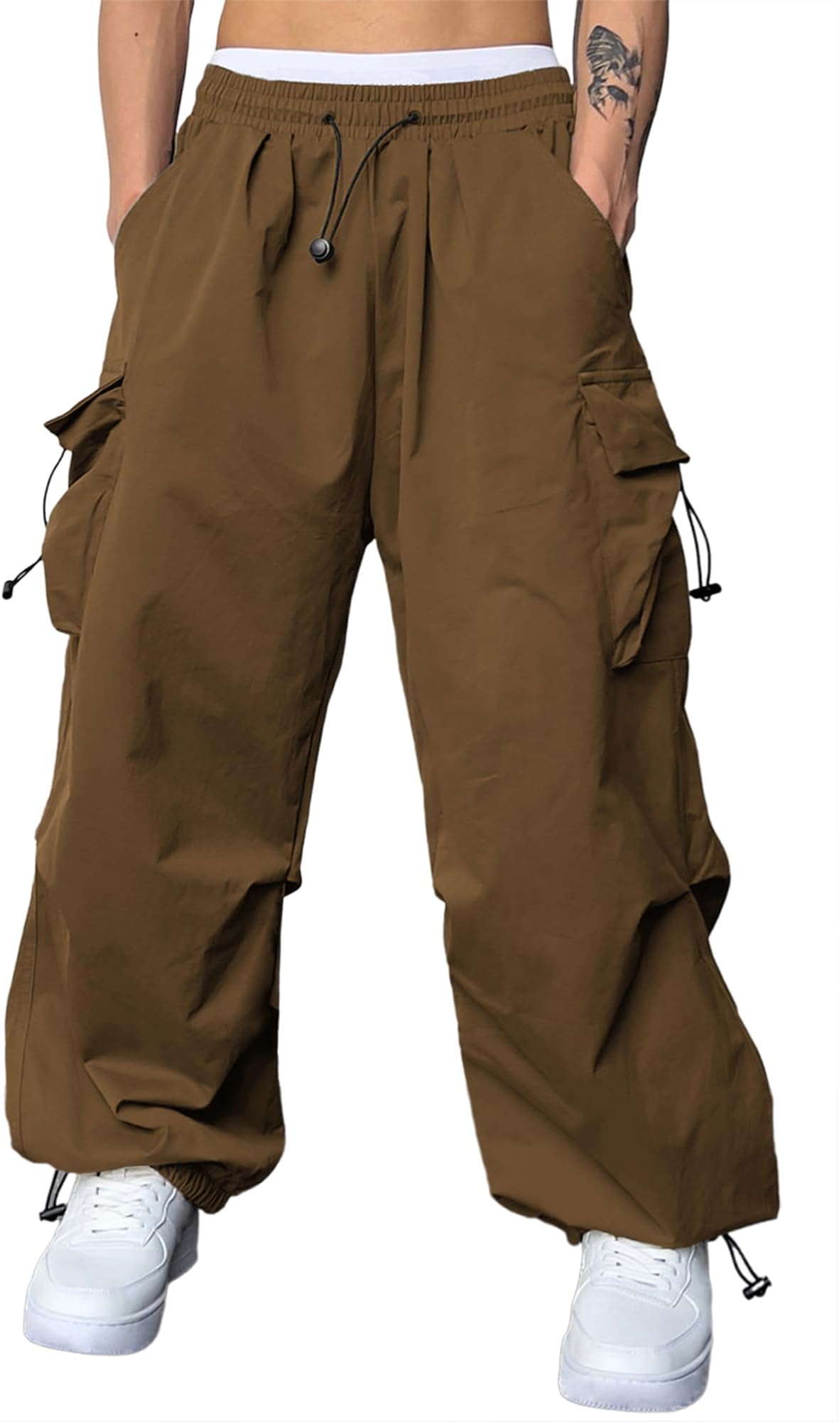 JMIERR Men's Baggy Cargo Pants Trendy Casual Parachute Pant Loose Fit Harem Joggers with Pockets for Streetwear