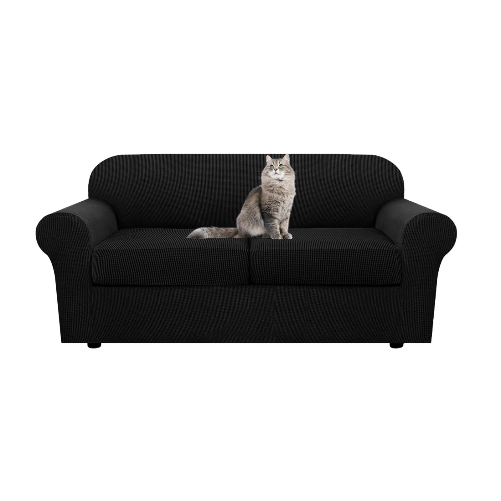 SYLC Ektorp Sofa Cover with Seat Cushions Covers and Backrests Covers Sofa Covers Stylish Stretch Jacquard Couch Slipcover Protector (Black,Love+2 L Seats)