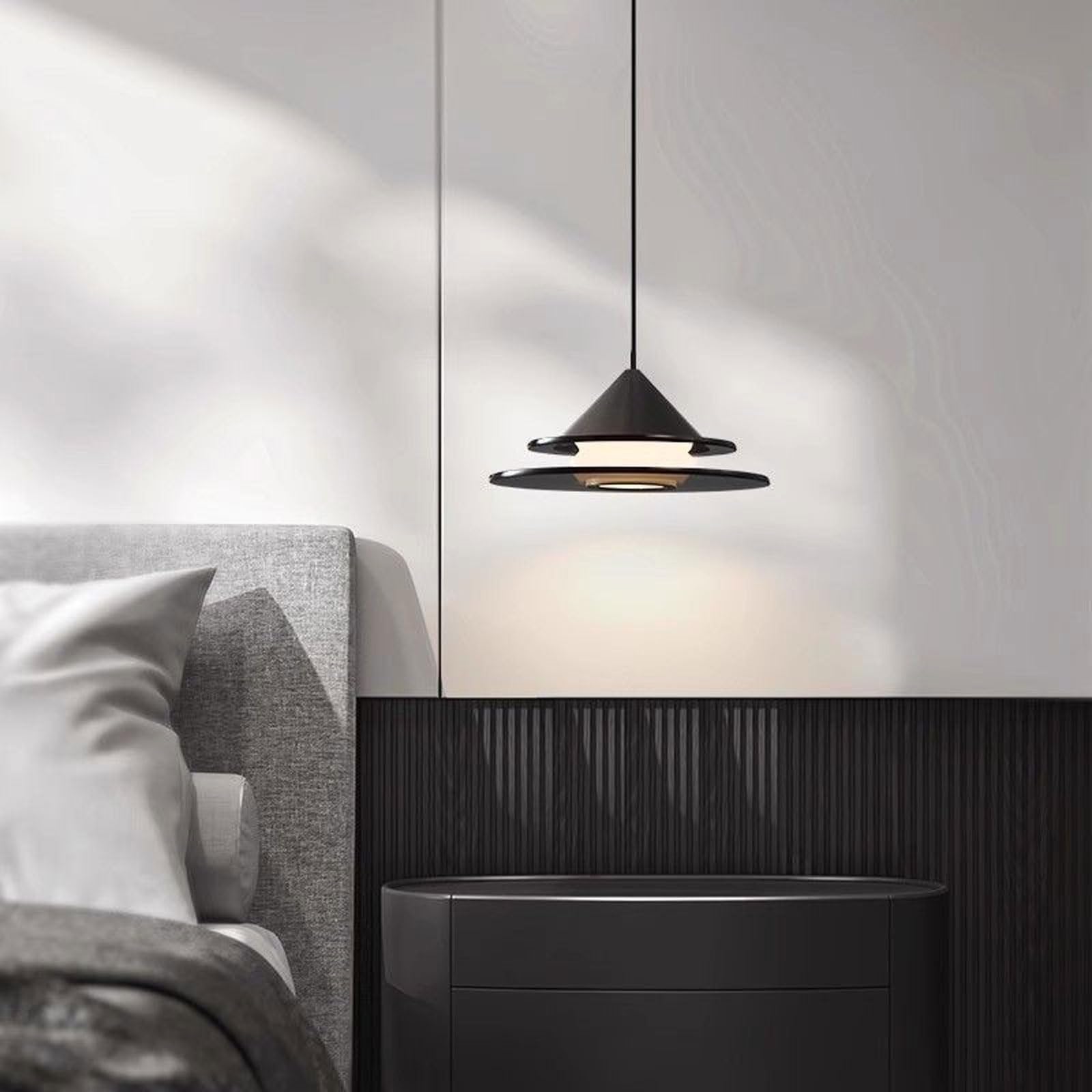 Lámpara colgante de noche de estilo italiano, creativa, de doble capa, LED de espectro completo, de cristal negro, ideal para dormitorios, salas de estudio y balcones.
