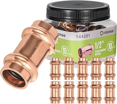 Orianse Paquete de 10 accesorios de cobre Propress para fontanería, 12 pulgadas, acoplamiento de propresión sin parada para cobre para conexión de