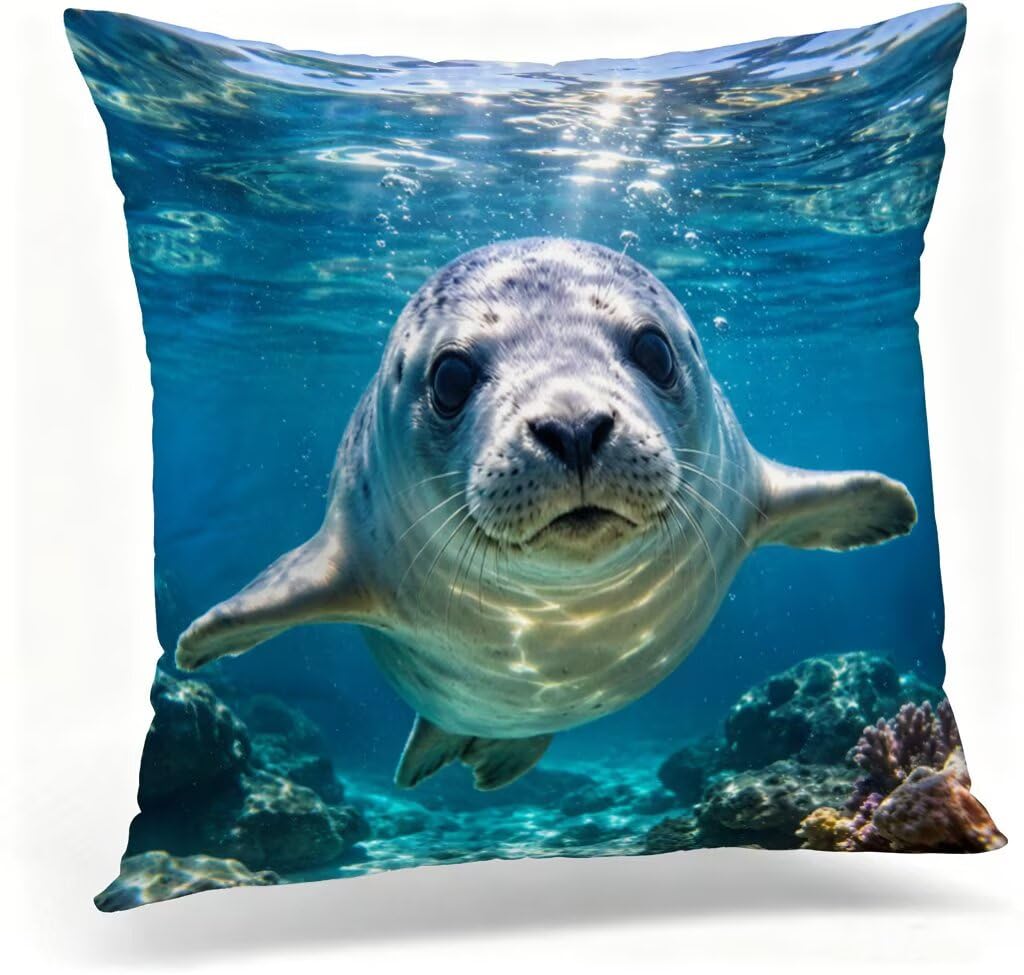 Housse coussin animal bleu 60x60 lin outdoor pour canape lit et chaise terrasse