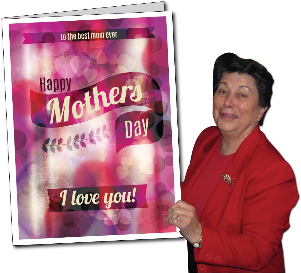VictoryStore Jumbo Greeting Cards: Giant Mother's Day Card ("I Love You" Light Burst Design Image) 2 feet x 3 feet Card with Envelope