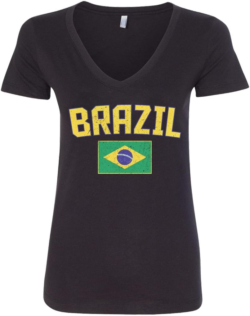 Threadrock Women's Brazil Flag V-Neck T-Shirt