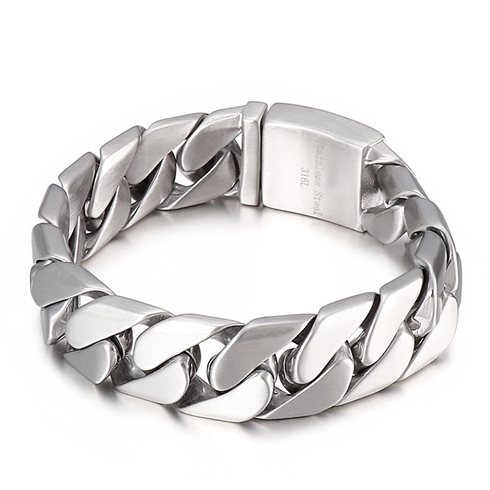 Beydodo Armband Edelstahl Silber 22CM, Bettelarmband Charm Silber Panzerarmband Breit 17MM mit Steckschließe Freundschaftsarmband Partnerarmbänder Männer Jugend