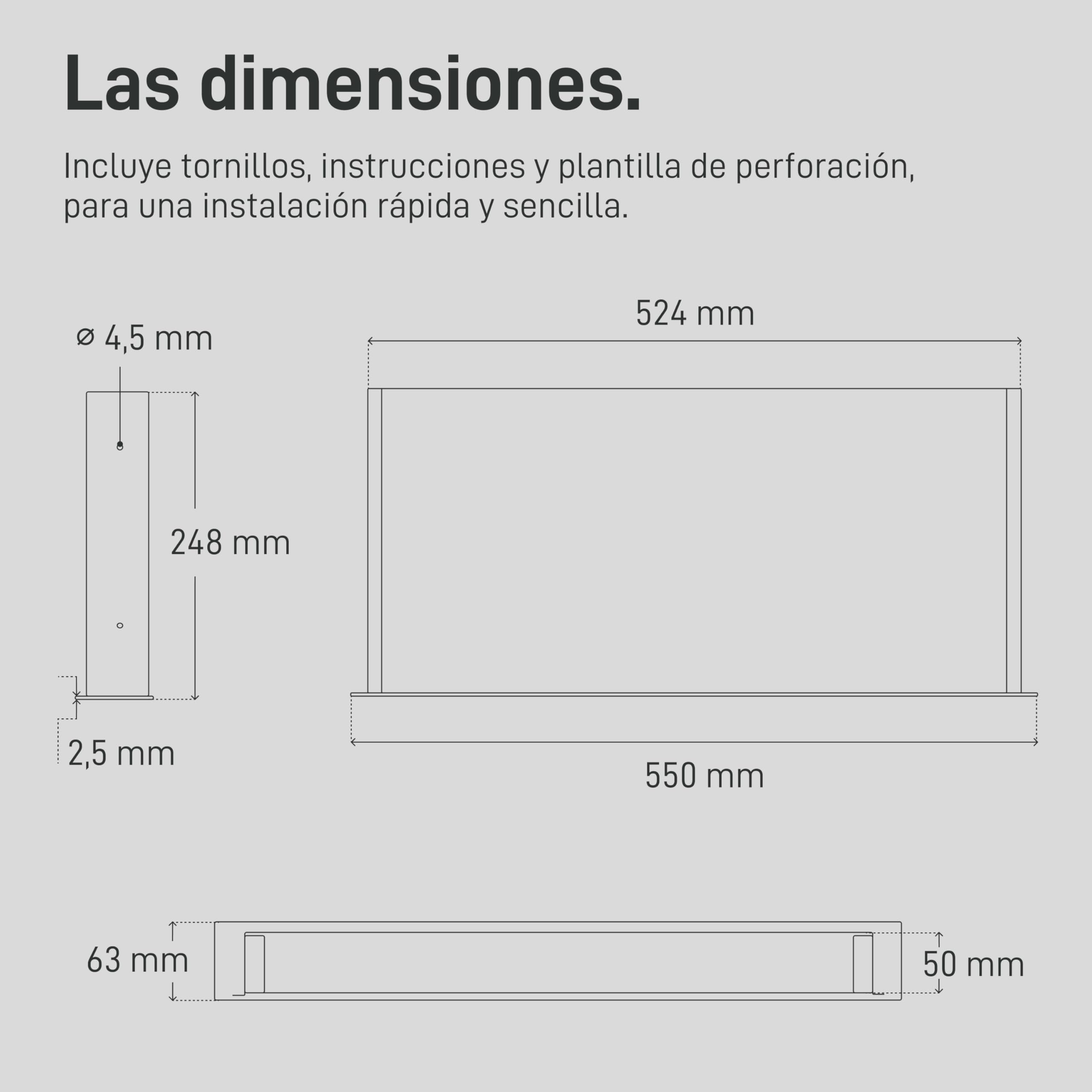 Natural Goods Berlin EXPERT - Cajón de metal negro con alfombrilla antideslizante - 55 x 25 x 5 cm - para debajo de la mesa o cajón