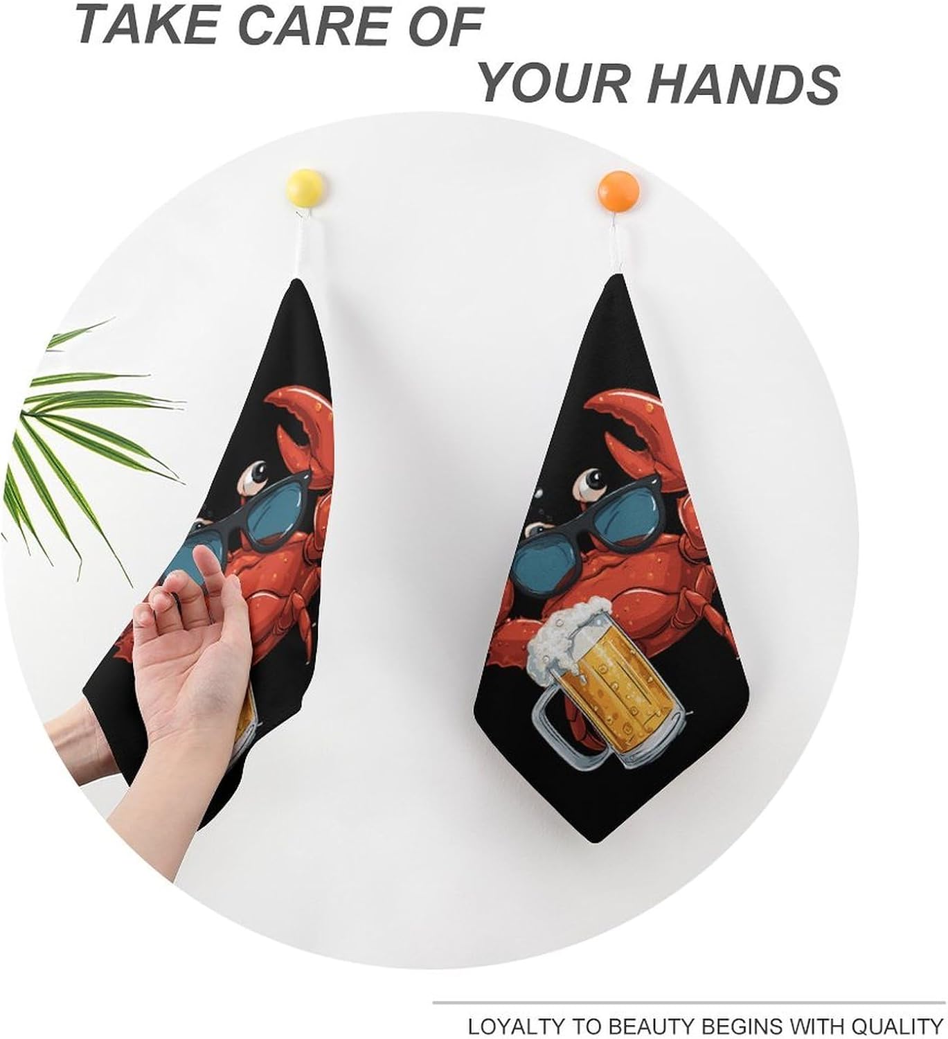 Victorys Crab Ocean Animal Microfiber Hand Towels for Bathroom Soft Absorbent Bath Kitchen Towel with Hanging Loop 4PCS