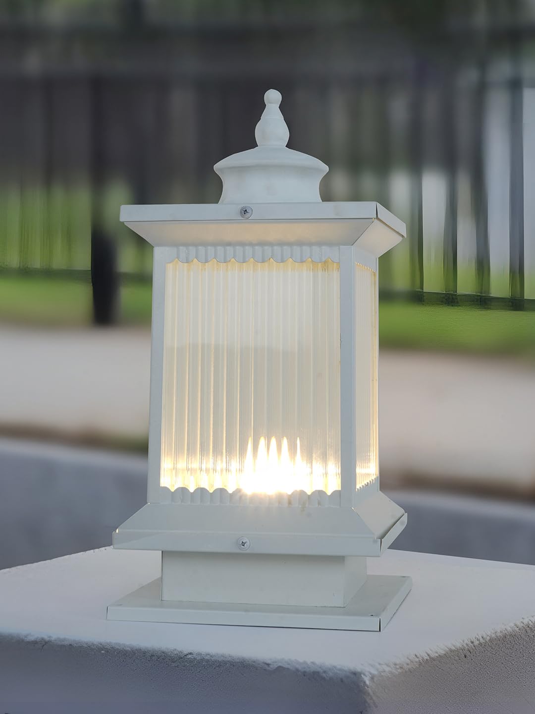 Fos Lighting 15-Inch Mini Transitional Gate Light | White Cuboid Lantern with Fluted Glass-image-40