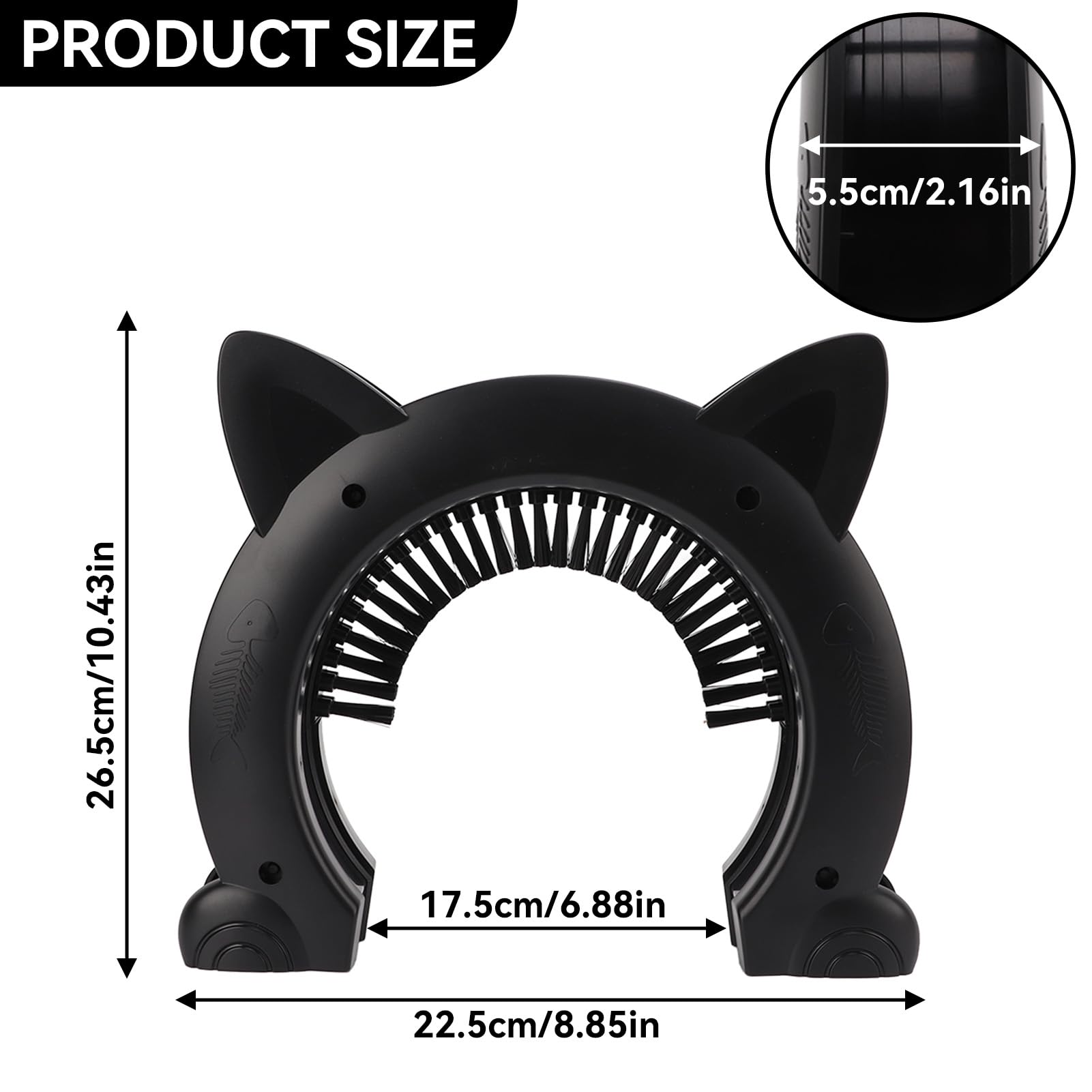 Cyrank Porta Interna per Gatti, Porte per Animali Domestici per Gatti Porta per Gatti nasconde la lettiera con Spazzola per toelettatura in Acciaio Inossidabile per Gatti - 22,5x26,5x5,5 cm(Nero)