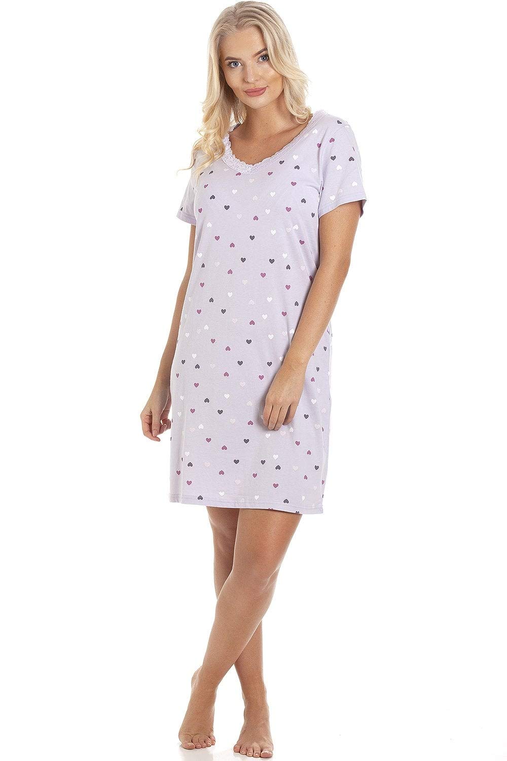 Camille - Nightie - Heart Print - Lilac - Cotton
