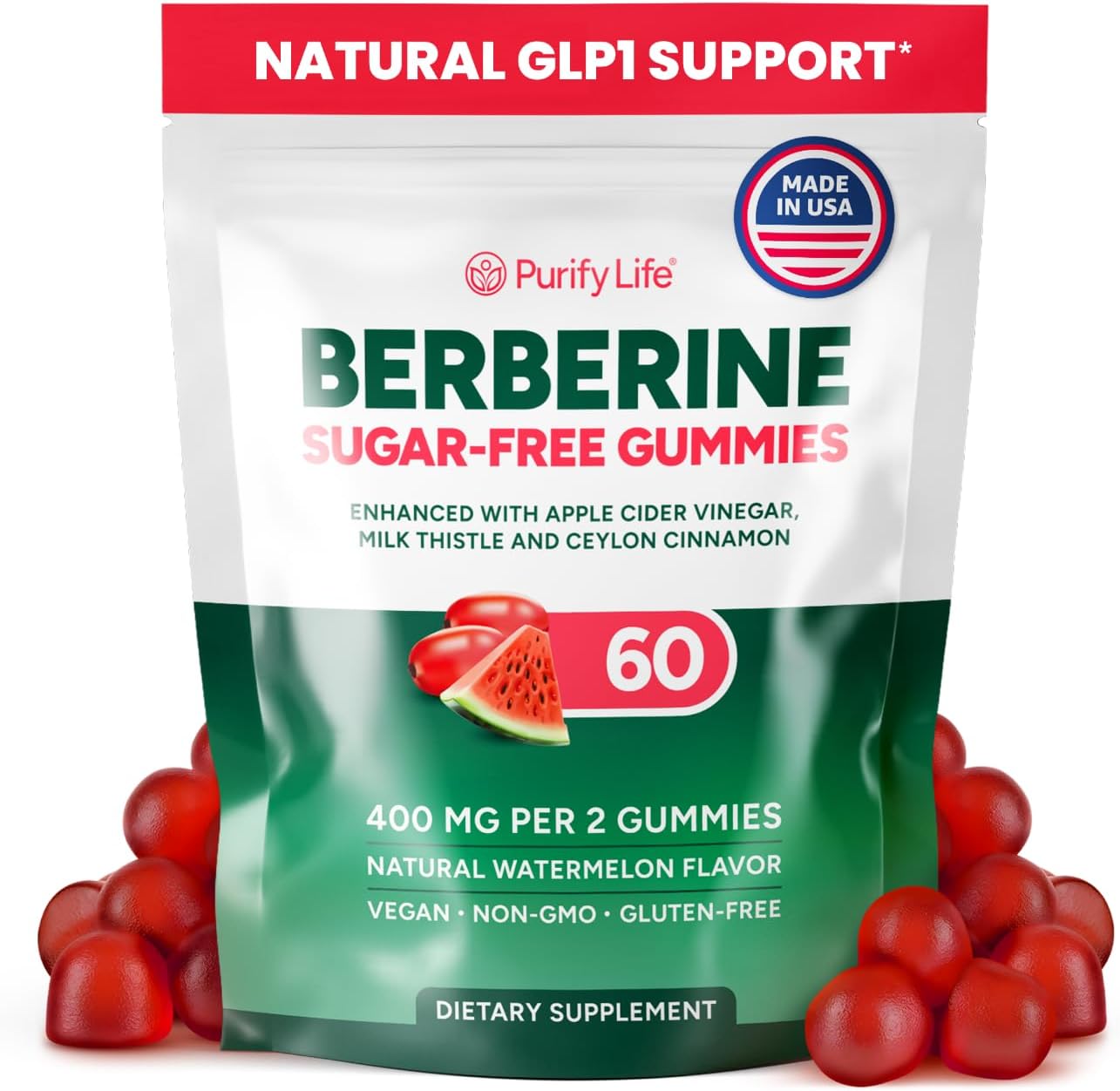 GLP1 Support for Weight Loss – Sugar-Free Berberine Complex Gummies w Ceylon Cinnamon, Milk Thistle, ACV [AMPK Metabolic Activator] Berberine Supplement for Appetite Control, Carb Blocker & Fat Burn
