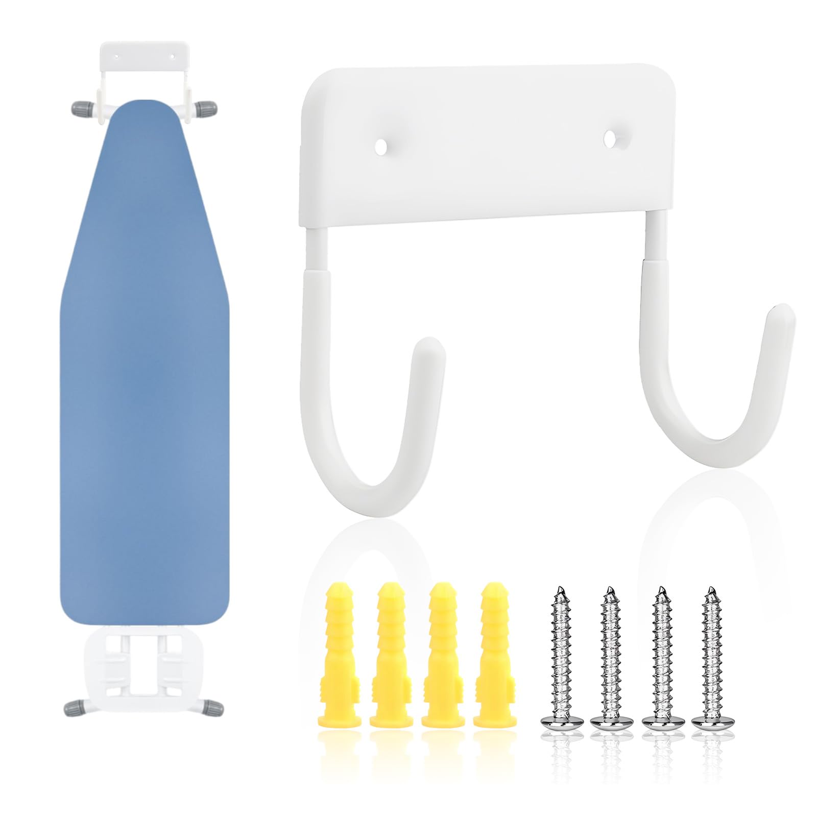 Ironing Board Holder Wall Mount, T Leg Ironing Board Hanger Stainless Steel, Ironing Board Hook for Storage, Ironing Board Holder Organizer Wall Rack for Laundry Rooms, White