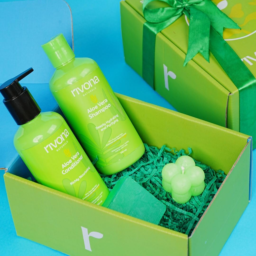 Rivona Natural Pure Aloe Vera Bath & Body Care Gift Set |Diwali Gift Set | Fresh Pure Aloe Vera Gift Box To Pamper Your Loved Ones |100% Natural Vegan | Pack of 4| All skin types | All Occasion