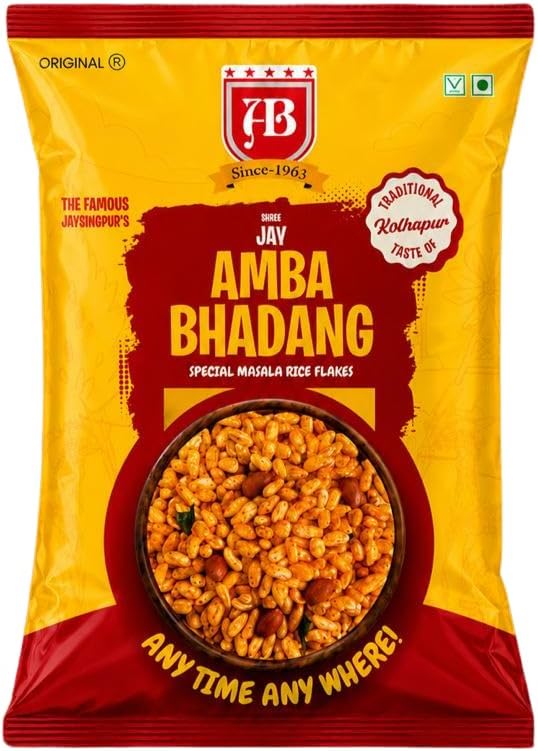 AMBA BHADANG Jay | With Peanuts | Famous Kolhapuri Veg Snacks | Tasty Namkeen (Garlic, 400Gm Pack Of 2)