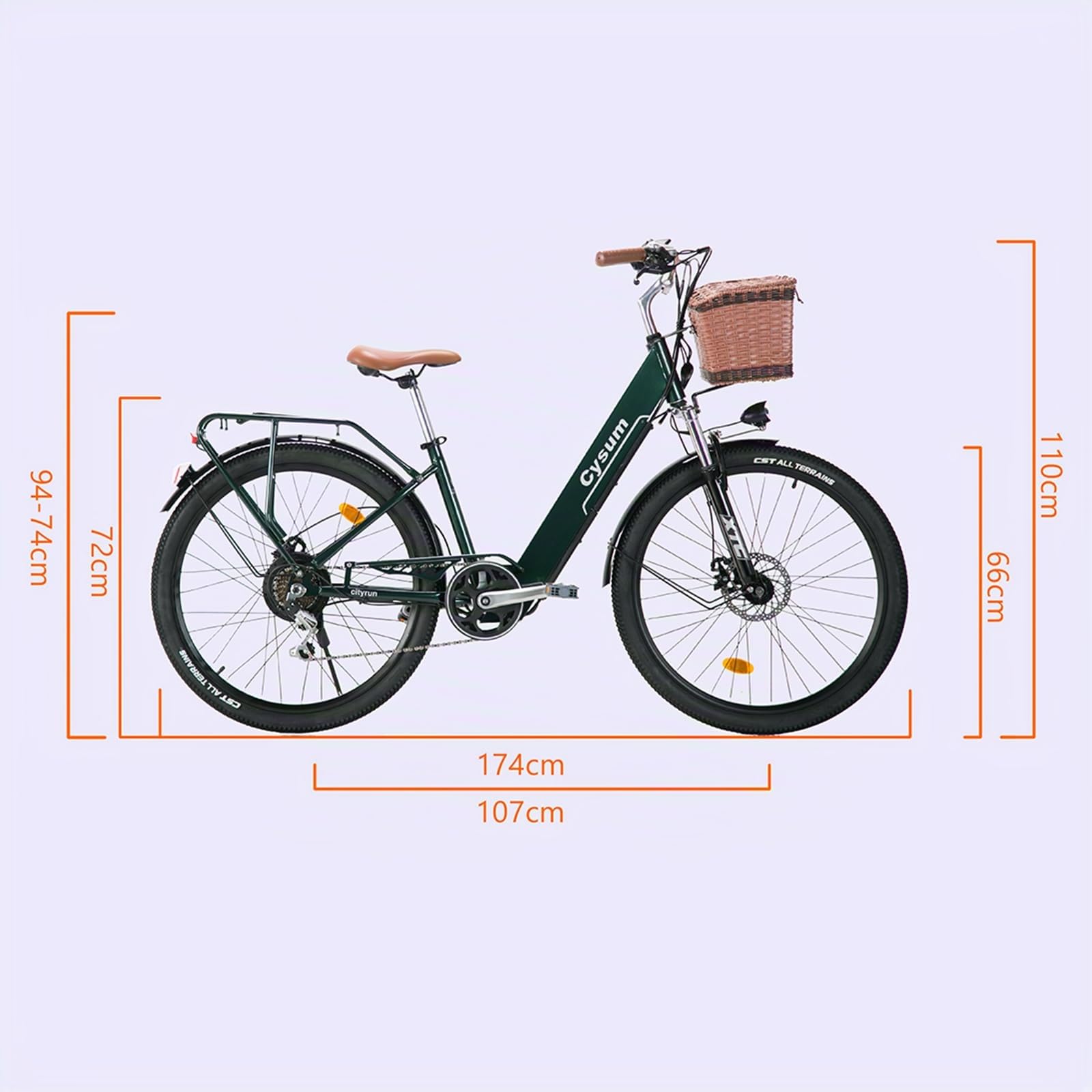 cysum 26" Bicicleta Eléctrica Urbana 250w Bici Eléctrica Damas, Clásica Ebike Ciudad Adulto, City Electric Bike Batería 36v 10ah Alcance 60-80km, Freno Disco Mecánico, Electric Bicycle 7 Velocidade