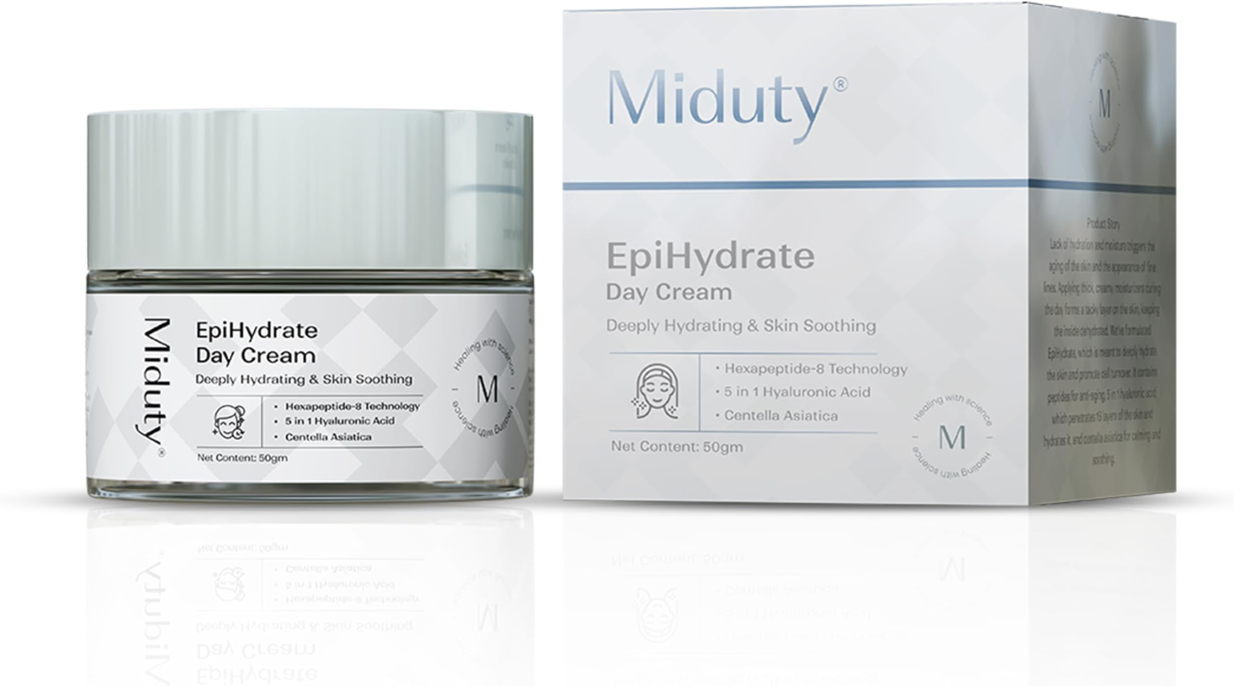 Miduty EpiHydrate 72 Hours Hydrating Day Cream | 5 in 1 Hyaluronic Acid | Powered by Peptide Technology | Anti-Wrinkle Effects | Deep Skin Hydration for Men and Women - 50 gm