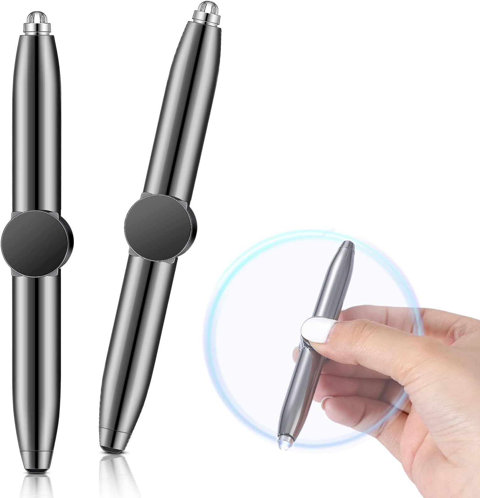 Chinco 2 Pieces Fidget Spinning Pen with LED Light Multi Functional Help Thinking Ballpoint Gift Pen for Adults (Gray)