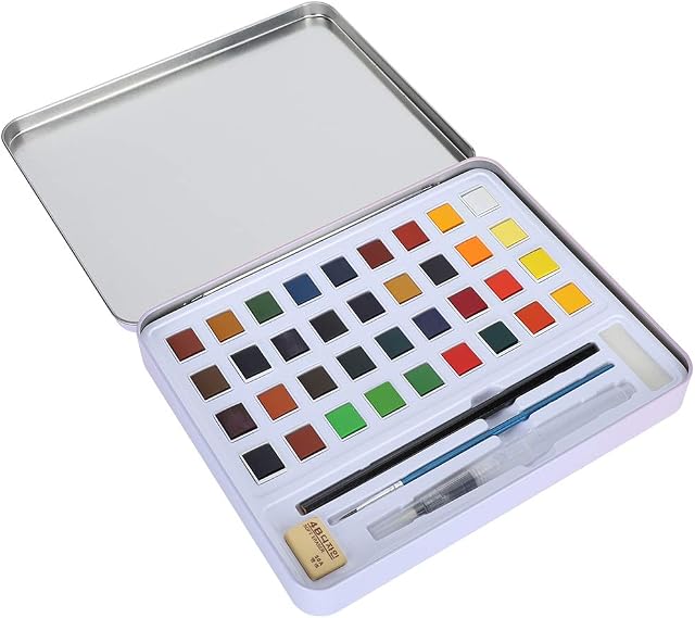 Hztyyier 36 Colors Watercolor Paint Set, Watercolour Paint Box + Tin Box Painting Tools, Watercolor Pigment with Brushes for Artists, Painting