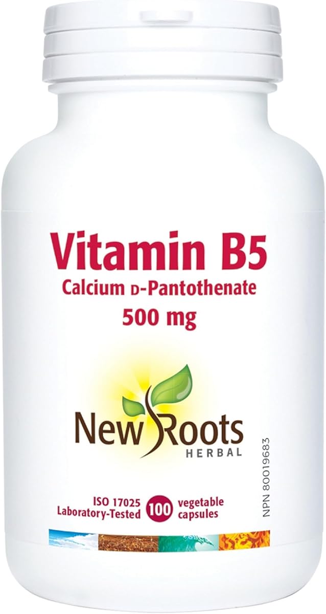 NEW ROOTS HERBAL New Roots Herbal - Vitamin B5 Calcium D‑Pantothenate 500mg, 100 Capsules 100-Day Supply - Pantothenic Acid Supplement for Promotes Healthy Skin, Hair, Skin, Muscles, Nerves and Reduce Wrinkles