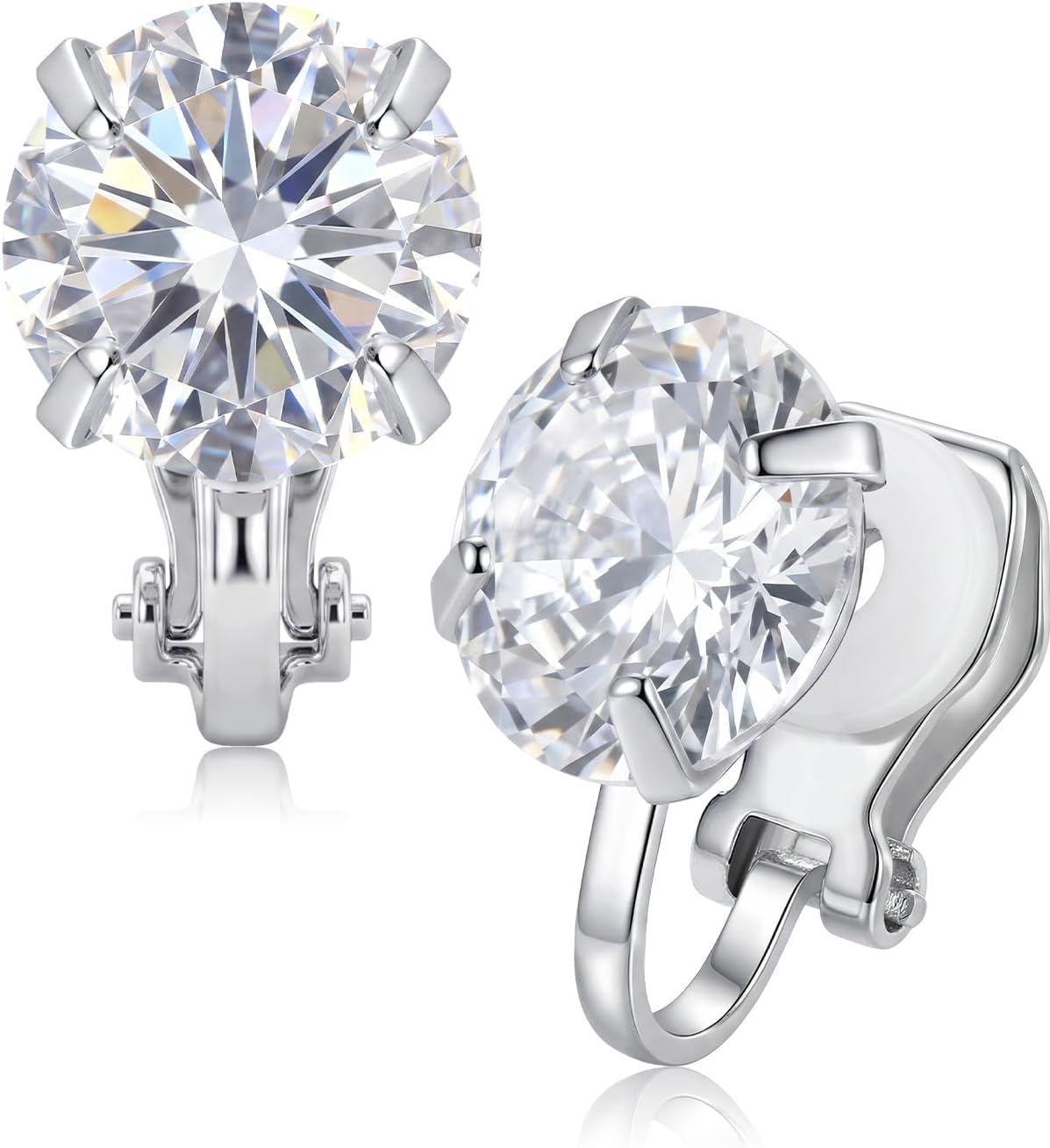 Clip on Earrings Women, Cubic Zirconia Clip on Earrings, Hypoallergenic Comfortable Non Pierced Stud Earrings for Wedding Party