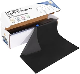 54 Inch X 100 Feet Plastic Table Cover Roll Disposable Tablecloth with Slide Cutter for All Type/Shape Tables | Picnic, Party, Banquet, Birthdays, Weddings (Black)