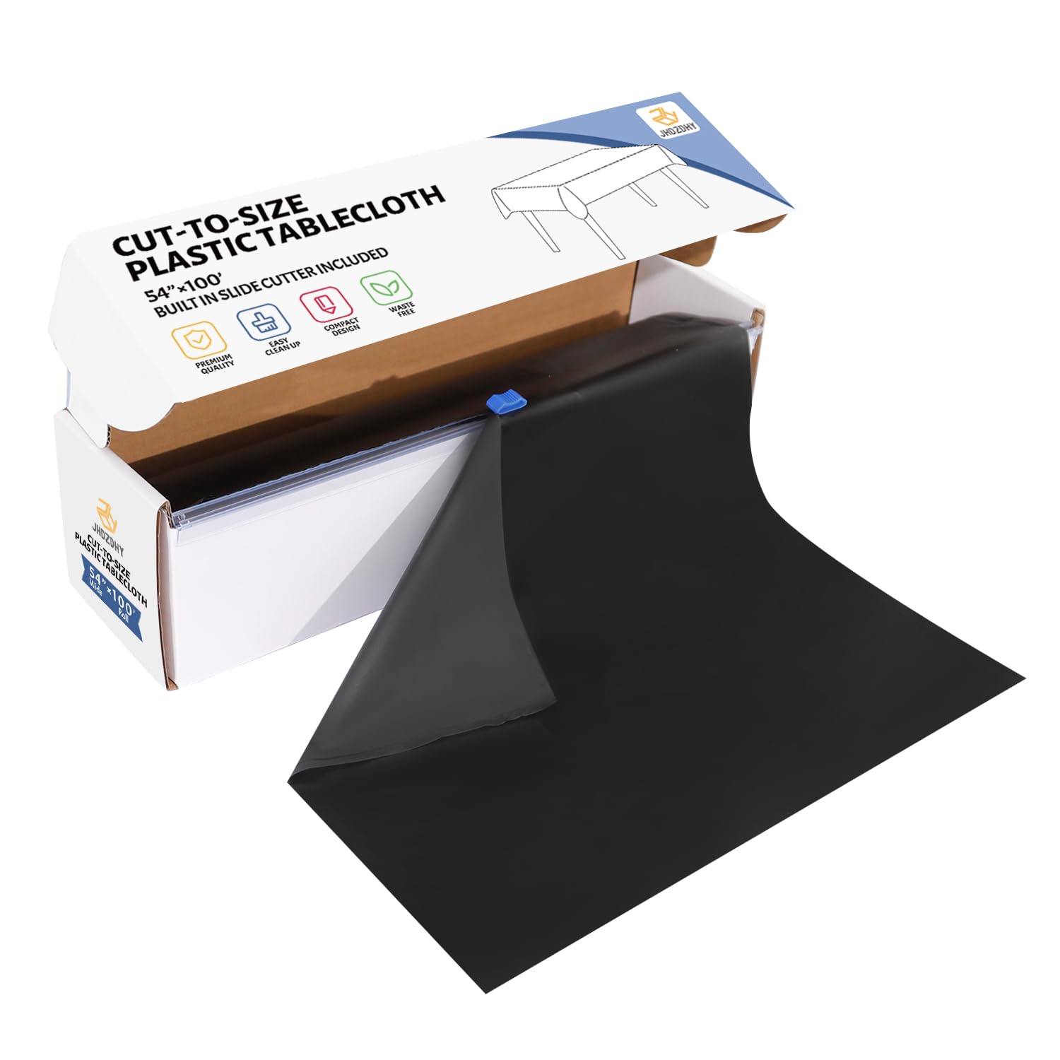 54 Inch X 100 Feet Plastic Table Cover Roll Disposable Tablecloth with Slide Cutter for All Type/Shape Tables | Picnic, Party, Banquet, Birthdays, Weddings (Black)