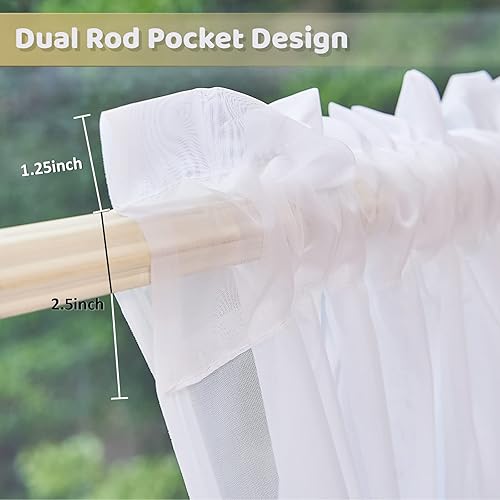 Miniatura 4 de Cortinas traslúcidas blancas de 63 pulgadas de largo, juego de 2 paneles ligeros y filtrantes de luz, elegantes cortinas de gasa con bolsillo para