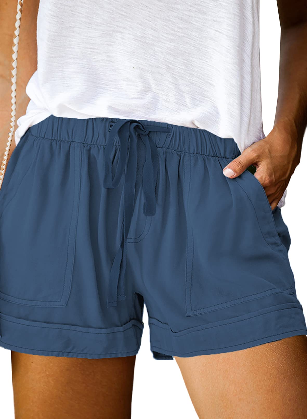 Eytino Womens Plus Size Comfy Drawstring Casual Elastic Waist Pocketed Shorts,1X-5X