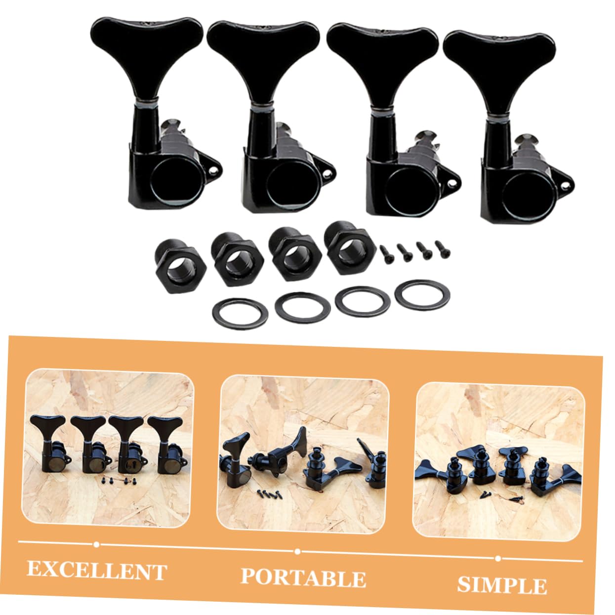 ifundom 4 Pack Acoustic Bass Tuning Pegs Black Bass String Key Pegs Excellent Craftsmanship Durability