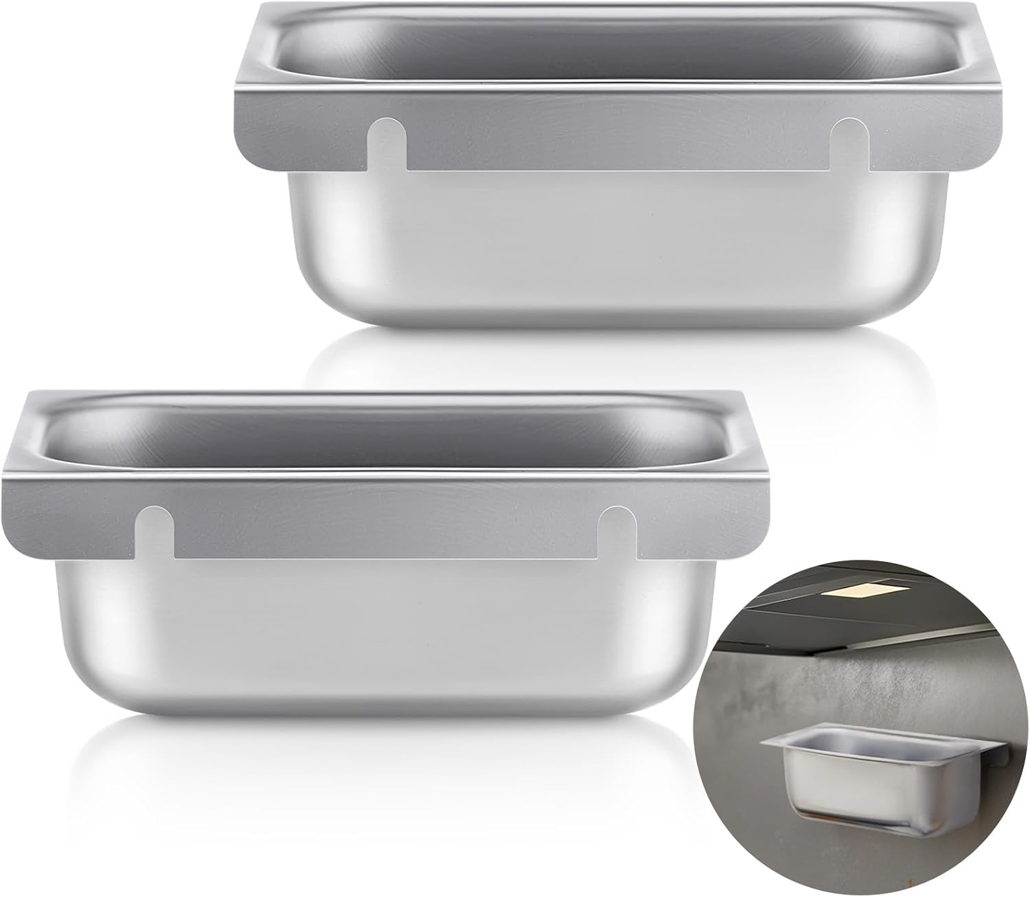 Remerry 2 Pcs Grease Cup Holders for Commercial Kitchens Removable Drip Pan Grease Catchers Stainless Steel Hood Accessories for Restaurants(2.5'' Deep,Shiny) 2 2.5'' Deep