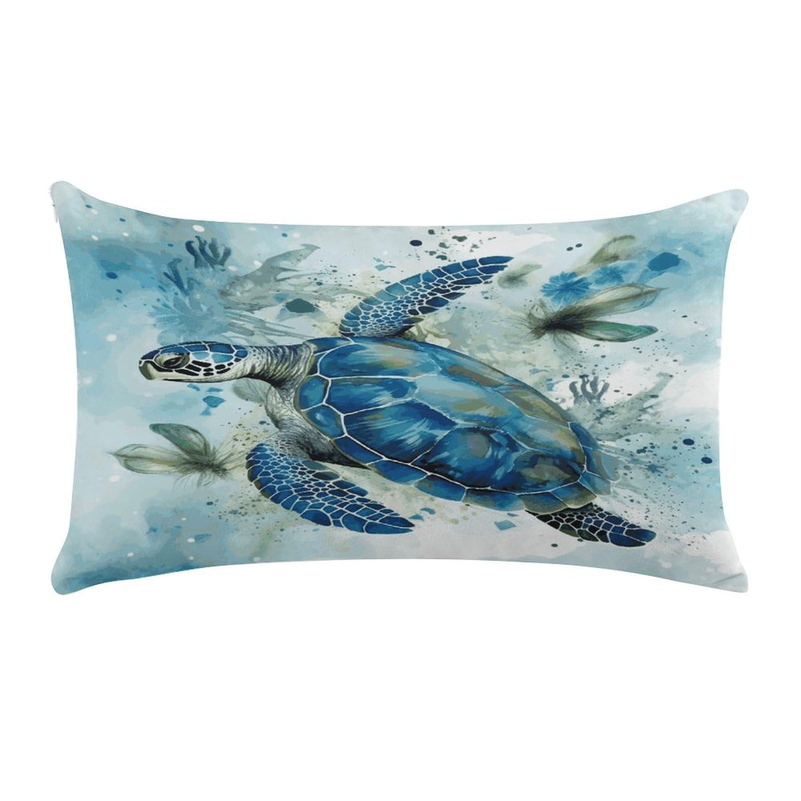 Sea Turtle-Blue Pillow Case Decorative Rectangle Throw Pillow Cover Soft Plush Pillowcase Cozy Cushion Case Modern Pillow Sham Cushion Cover for Bedroom Sofa Couch 20 X 12 Inch