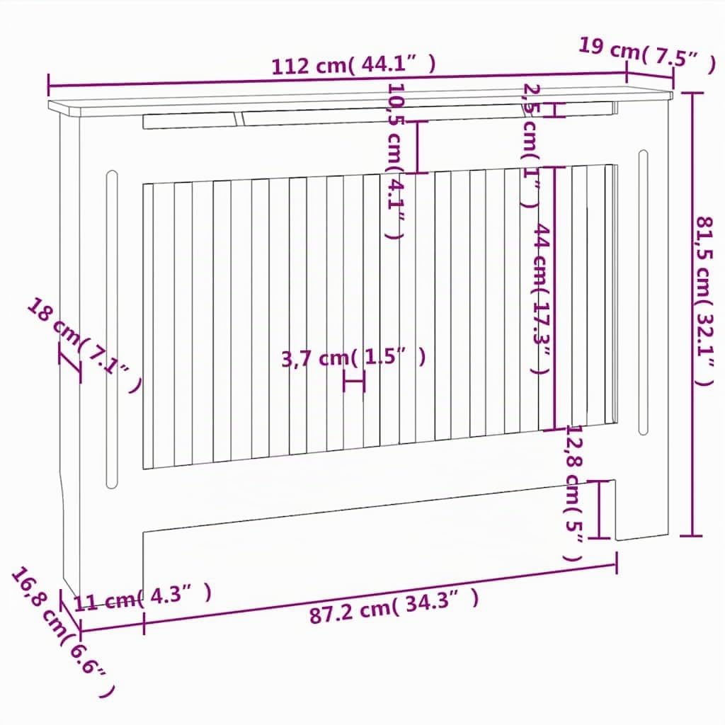 vidaXL Copertura per Radiatore Nera 112x19x81,5 cm in MDF