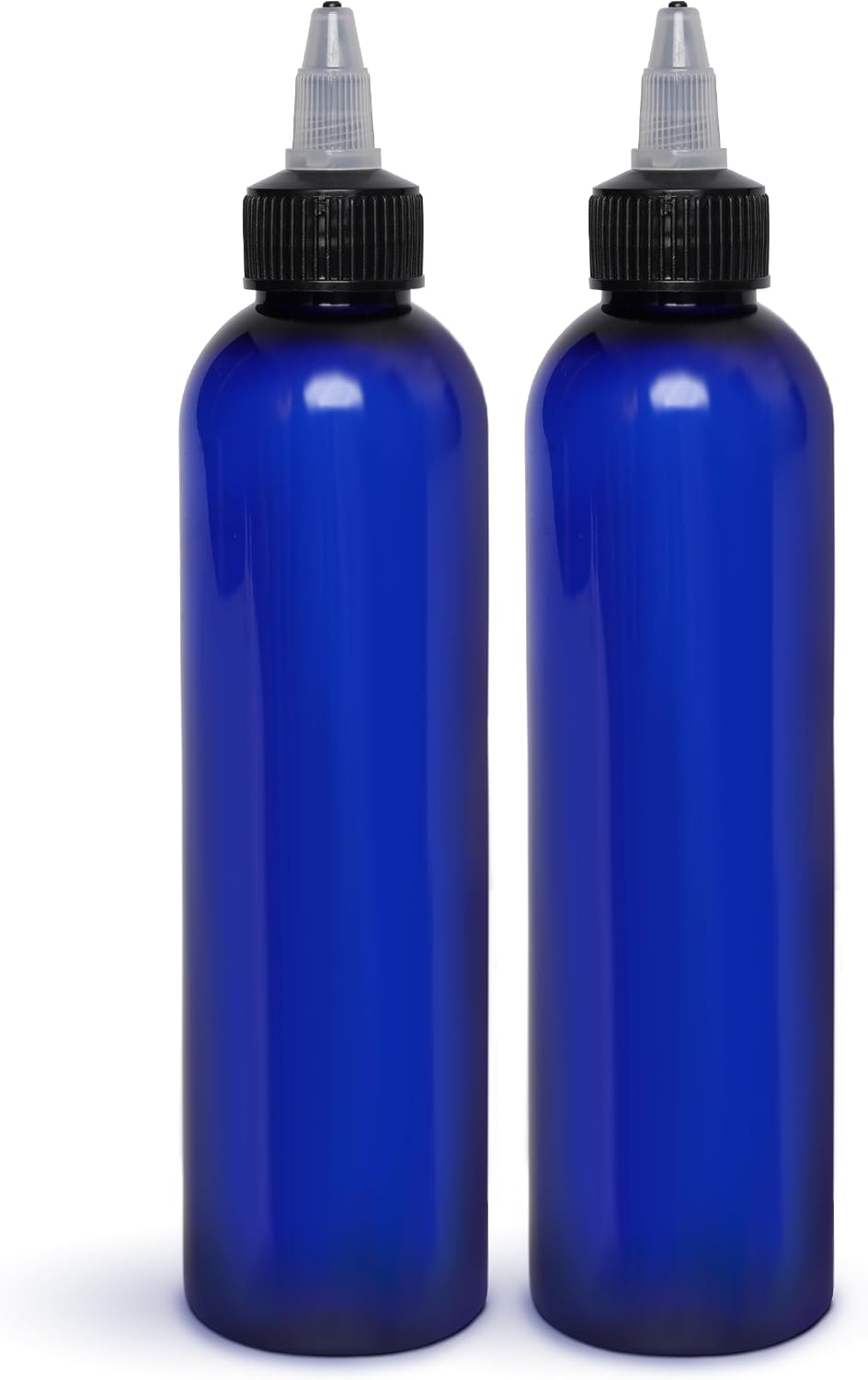 BRIGHTFROM Twist Top Applicator Bottles, 8 OZ, Squeeze Empty Plastic Bottles, Black Nozzle, BPA-Free, PET, Refillable, Open/Close Nozzle - Multi Purpose (Blue)