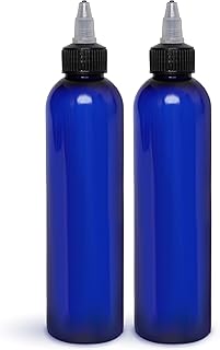 Twist Top Applicator Bottles, 8 OZ, Squeeze Empty Plastic Bottles, Black Nozzle, BPA-Free, PET, Refillable, Open/Close Nozzle - Multi Purpose (Blue)