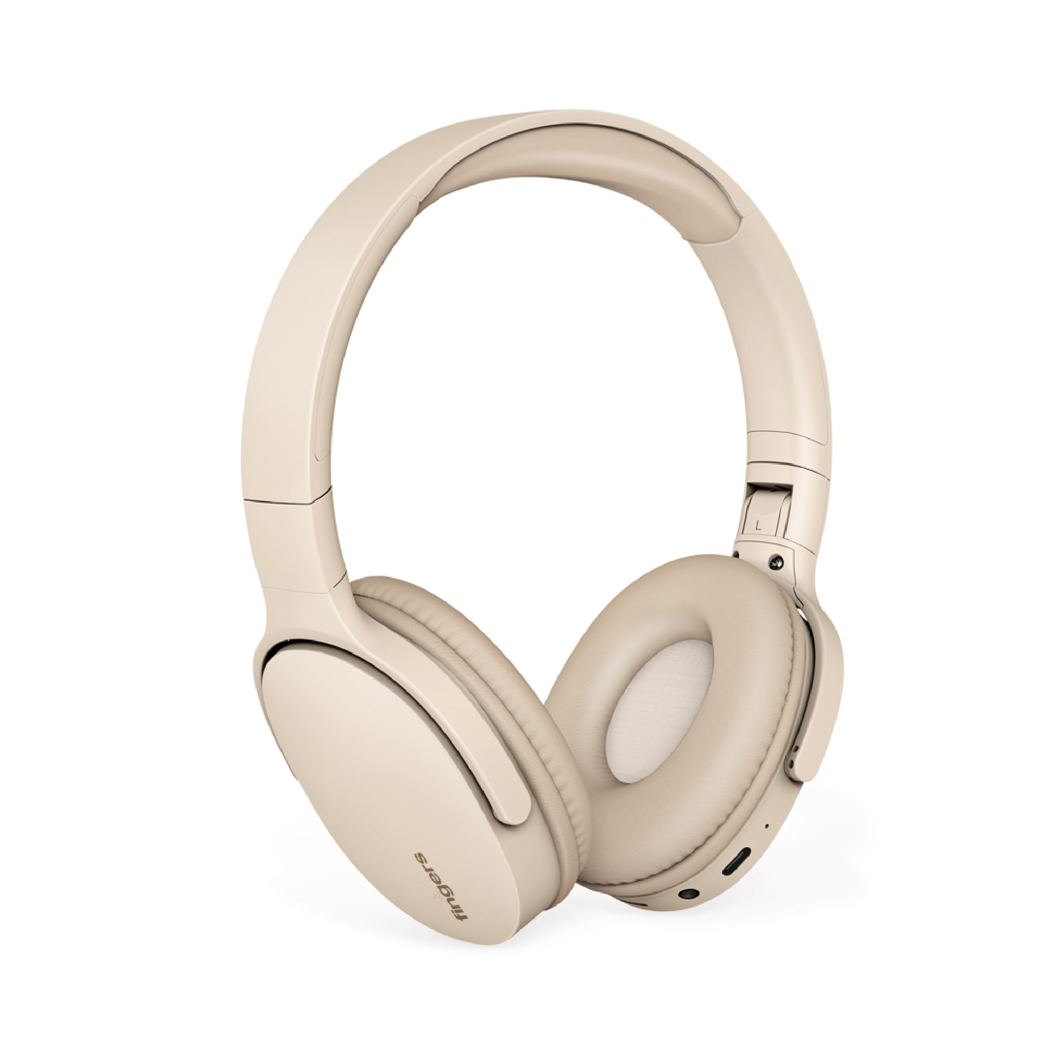 FINGERS Rock-n-Roll H6 On-Ear Bluetooth Headphones with Mic (12 Hours Playtime, 40mm Neodymium Drivers, Leatherette Headband, Bluetooth® v5.4 | FM Radio | MicroSD | AUX)- Beige
