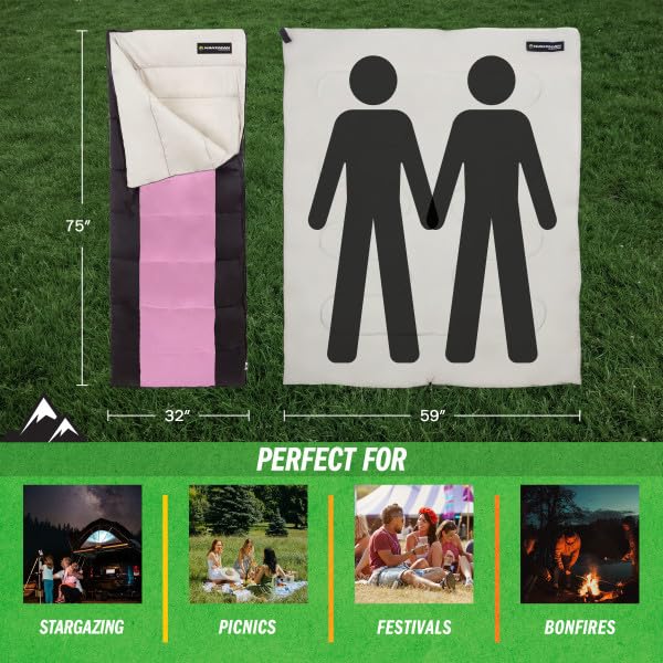 Sleeping Bag - Bolsa de dormir para 3 estaciones cálida y fresca para adultos, adolescentes y niños - Ligera y compacta para primavera, verano y otoño de Wakeman (Rosa) miniatura 6